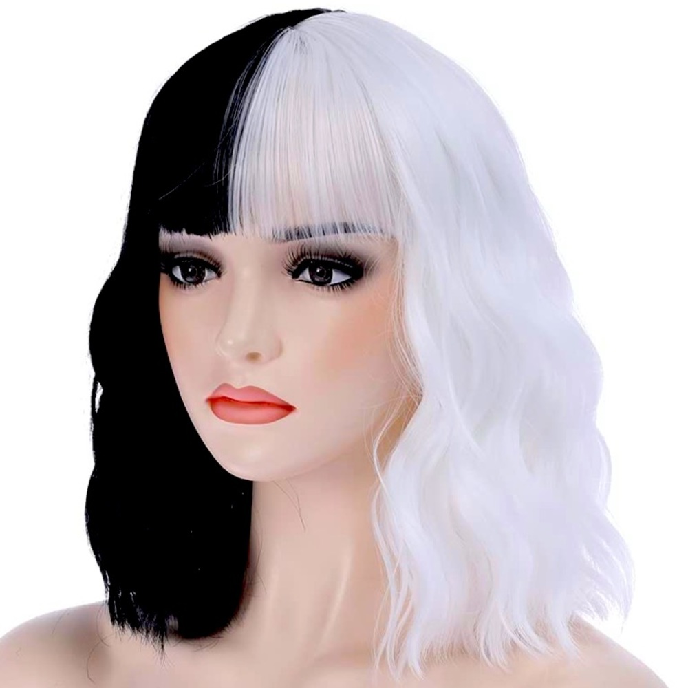 MAGQOO Half Black White Wig with Bangs